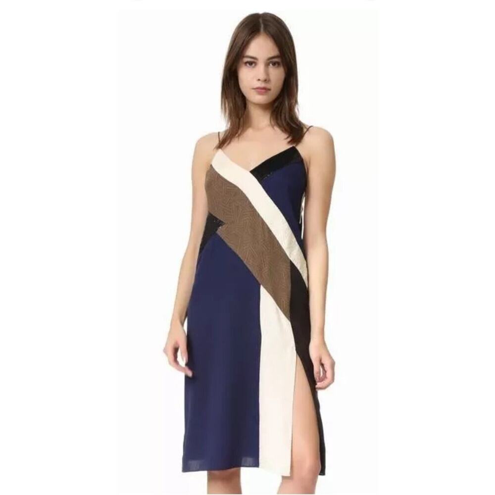 $498 DIANE VON FURSTENBERG 'FREDERICA' dress Tan/Midnight/Black/Khaki Brown SZ 8